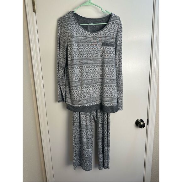 Cuddl Duds sz M soft pajama set - gray print - Picture 1 of 12
